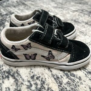 Kids Butterfly Print Velcro Sneakers - Black & Pink Vans
